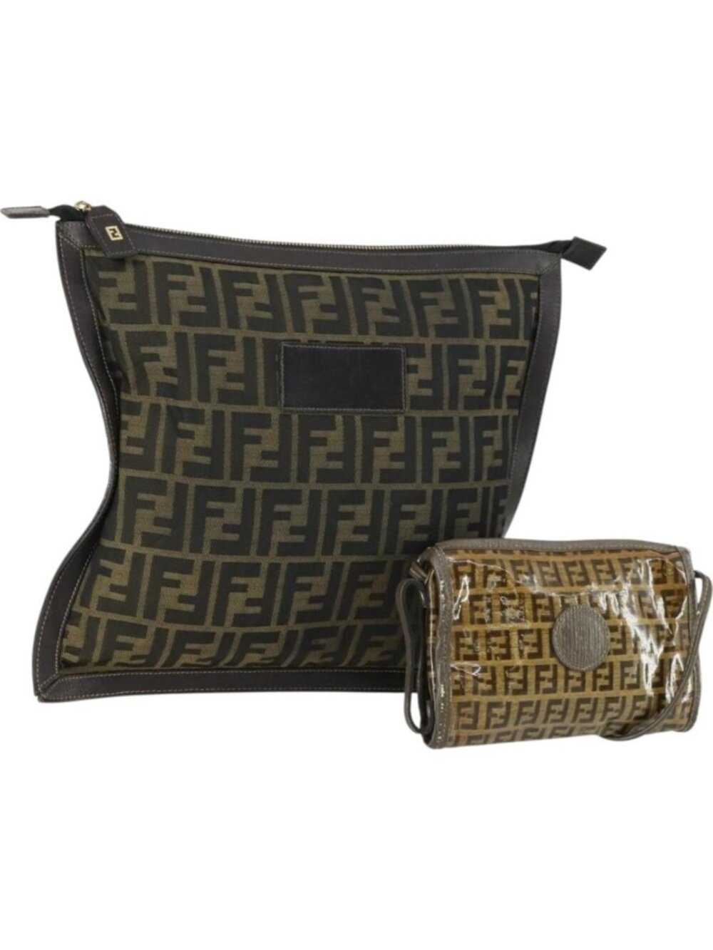 FENDI Zucca Canvas Zucchino Canvas Shoulder Bag 2 Set Black Brown
